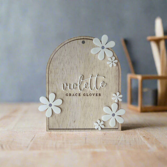 Wooden Daisy Flower Arched Milestone Cards 13cm x 16.5cm